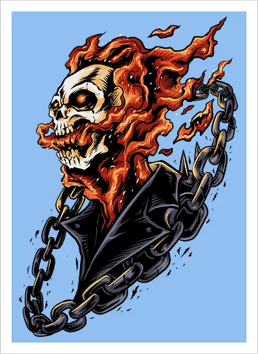 bound by hellfire  - ghostrider, flame, Comic, cool, hell rider, dark superhero, horror comic art, flaming skull, ghostrider, flame, Comic, cool, hell rider, dark superhero, horror comic art, flaming skull - Artprint
