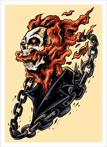 bound by hellfire  - ghostrider, flame, Comic, cool, hell rider, dark superhero, horror comic art, flaming skull, ghostrider, flame, Comic, cool, hell rider, dark superhero, horror comic art, flaming skull - Artprint
