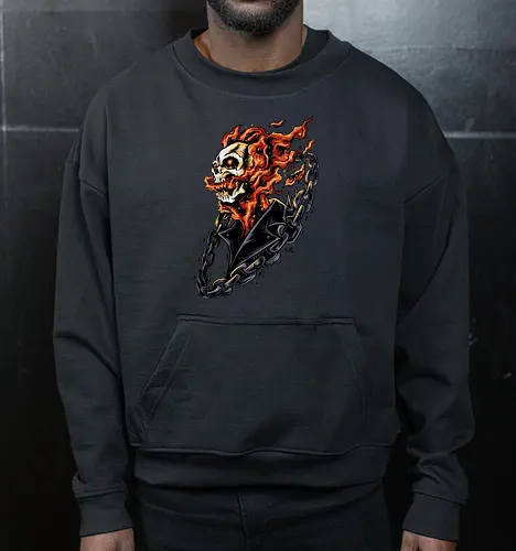 bound by hellfire  - ghostrider, flame, Comic, cool, hell rider, dark superhero, horror comic art, flaming skull, ghostrider, flame, Comic, cool, hell rider, dark superhero, horror comic art, flaming skull - Cropped Sweatshirt
