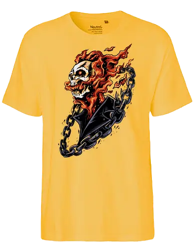 bound by hellfire  - ghostrider, flame, Comic, cool, hell rider, dark superhero, horror comic art, flaming skull, ghostrider, flame, Comic, cool, hell rider, dark superhero, horror comic art, flaming skull - Fairtrade T-Shirt