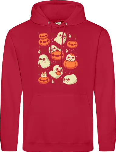 Cute Ghost with Halloween Pumpkin - cute ghost, pumpkin, halloween, spooky, creepy, candles, autumn leaves, kawaii ghost, fall, love, goth, cozy, trick or treats, magical, xmorfina - Standard Hoodie
