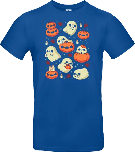 Cute Ghost with Halloween Pumpkin - cute ghost, pumpkin, halloween, spooky, creepy, candles, autumn leaves, kawaii ghost, fall, love, goth, cozy, trick or treats, magical, xmorfina - Standard T-Shirt