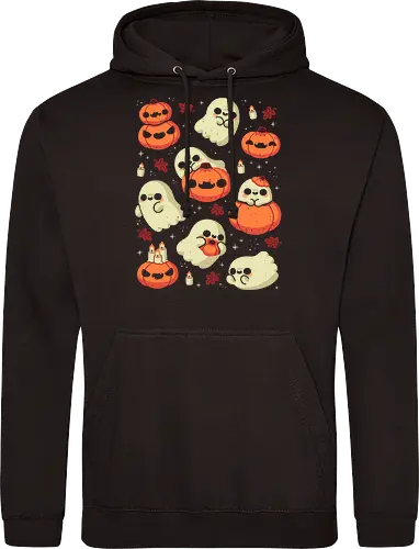 Cute Ghost with Halloween Pumpkin - cute ghost, pumpkin, halloween, spooky, creepy, candles, autumn leaves, kawaii ghost, fall, love, goth, cozy, trick or treats, magical, xmorfina - Standard Hoodie