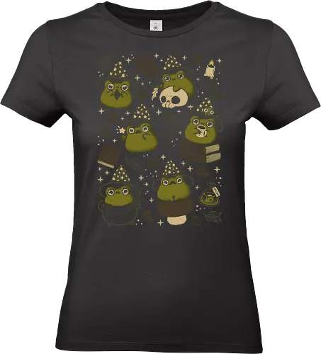 Cute Wizard Frog - wizard frog, cute frog, halloween, kawaii frog, witch, witch hat, magical, frog, frog lover, witchcore, goblincore, toad, pattern, seamless, xmorfina - Standard T-Shirt (Women)