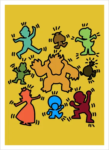 Classic Game Doodle - Mario, Luigi, Villain, Princess Peach - Artprint