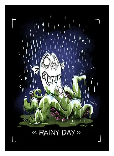 Rainy Day - Krake, Oktopus, Regen, Herbst, Monsta, Monster - Artprint