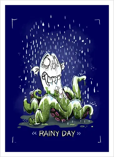 Rainy Day - Krake, Oktopus, Regen, Herbst, Monsta, Monster - Artprint