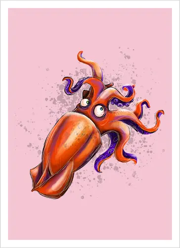 Calamaro unfrittiert - Monsta, Monster, Calamari, Meer, Fisch, Tintenfisch - Artprint