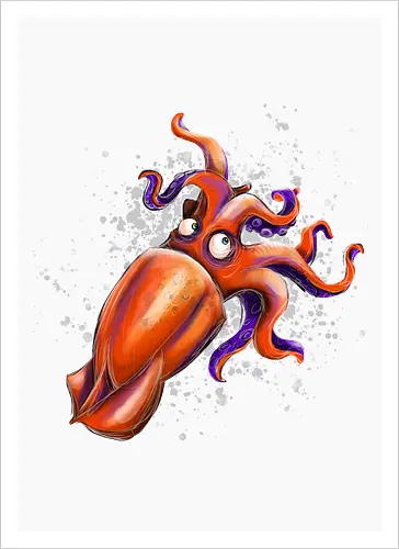 Calamaro unfrittiert - Monsta, Monster, Calamari, Meer, Fisch, Tintenfisch - Artprint