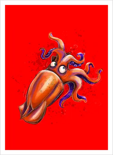 Calamaro unfrittiert - Monsta, Monster, Calamari, Meer, Fisch, Tintenfisch - Artprint
