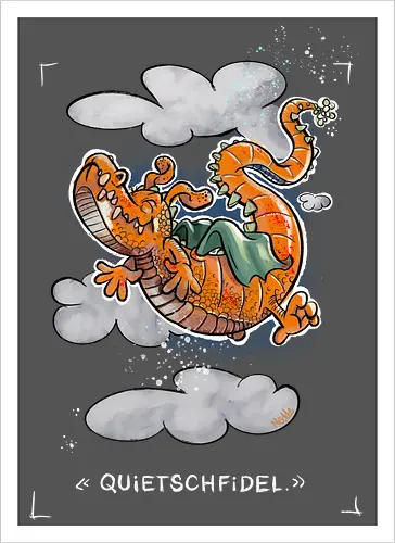Quietschfidel. - Drache, Monsta, Monster, lustig, Cartoon - Artprint