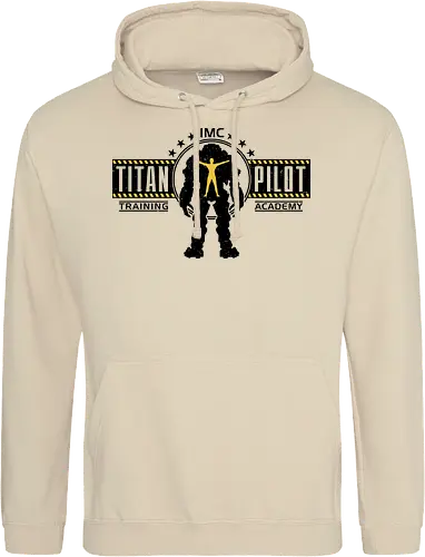 Militärabzeichen eines Riesenroboter-Piloten - taktisches Abzeichen, zweibeiniger Mech, Militärakademie, Riesenroboter, Militärpilot, Grunge-Ästhetik, Warnstreifen, Sci-Fi, Weltraumkrieg, interstellarer Konzern, Titanfall, Titanfall 2, IMC, Militia, Titan, Mensch-Maschine-Bindung, Militärabzeichen, Mech-Kampf, taktisches Training, futuristisches Emblem - Standard Hoodie
