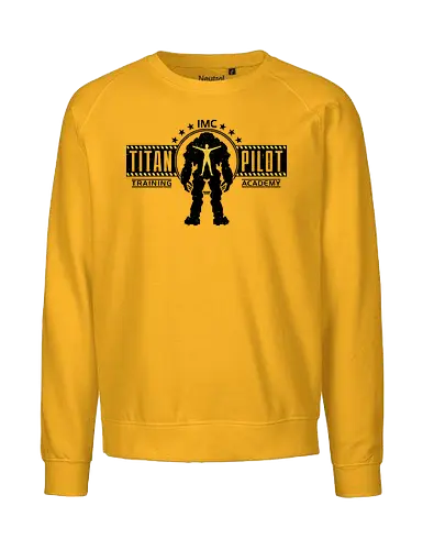 Militärabzeichen eines Riesenroboter-Piloten - taktisches Abzeichen, zweibeiniger Mech, Militärakademie, Riesenroboter, Militärpilot, Grunge-Ästhetik, Warnstreifen, Sci-Fi, Weltraumkrieg, interstellarer Konzern, Titanfall, Titanfall 2, IMC, Militia, Titan, Mensch-Maschine-Bindung, Militärabzeichen, Mech-Kampf, taktisches Training, futuristisches Emblem - Fairtrade Sweatshirt