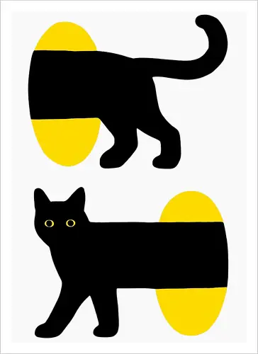 Unendlicher Tunnel Katze - Minimalistische Kunst, Modernes Poster, Surrealismus, Grafische Illustration, Optische Täuschung, Zeitgenössische Kunst, Gelb und Schwarz, Verspielte Katze, Geometrische Kunst, Pop-Surrealismus, Niedliche Katzenkunst, Abstrakte Tiere, Wanddekoration, Gateway - Artprint