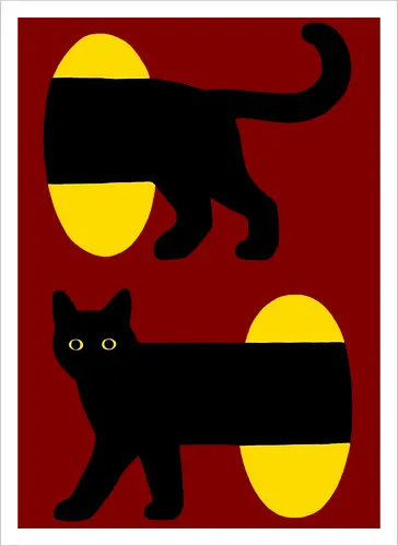 Unendlicher Tunnel Katze - Minimalistische Kunst, Modernes Poster, Surrealismus, Grafische Illustration, Optische Täuschung, Zeitgenössische Kunst, Gelb und Schwarz, Verspielte Katze, Geometrische Kunst, Pop-Surrealismus, Niedliche Katzenkunst, Abstrakte Tiere, Wanddekoration, Gateway - Artprint