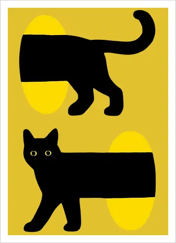 Unendlicher Tunnel Katze - Minimalistische Kunst, Modernes Poster, Surrealismus, Grafische Illustration, Optische Täuschung, Zeitgenössische Kunst, Gelb und Schwarz, Verspielte Katze, Geometrische Kunst, Pop-Surrealismus, Niedliche Katzenkunst, Abstrakte Tiere, Wanddekoration, Gateway - Artprint
