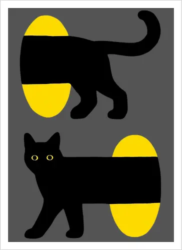 Unendlicher Tunnel Katze - Minimalistische Kunst, Modernes Poster, Surrealismus, Grafische Illustration, Optische Täuschung, Zeitgenössische Kunst, Gelb und Schwarz, Verspielte Katze, Geometrische Kunst, Pop-Surrealismus, Niedliche Katzenkunst, Abstrakte Tiere, Wanddekoration, Gateway - Artprint