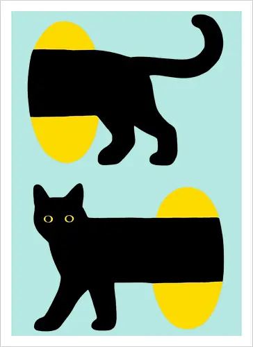Unendlicher Tunnel Katze - Minimalistische Kunst, Modernes Poster, Surrealismus, Grafische Illustration, Optische Täuschung, Zeitgenössische Kunst, Gelb und Schwarz, Verspielte Katze, Geometrische Kunst, Pop-Surrealismus, Niedliche Katzenkunst, Abstrakte Tiere, Wanddekoration, Gateway - Artprint