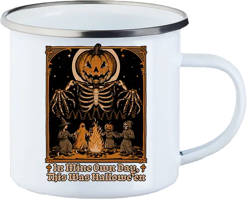 Halloween Medieval Dance - Halloween, Halloween Humor, Halloween Design, Halloween Art, Halloween Aesthetic, Halloween Pumpkin, Halloween Vibes, Spooky, Spooky Season, Creepy, Creepy Cute, Scary, Scary Art, Candy, Pumpkins, Pumpkin, Ghost, Jack-o-lantern, Jack O Lantern Design, Jack O Lantern, Witch, Skeleton, Skull, Forest, Dark, Night, Spirit, Dance, Dancing, Medieval - Enamel Mug