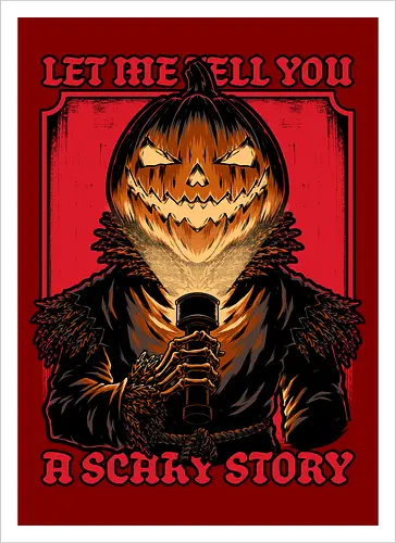 Halloween Pumpkin Scary Stories - Jack O Lantern Design, Jack O Lantern, Skeleton, Halloween, Halloween Design, Halloween Art, Halloween Aesthetic, Halloween Pumpkin, Halloween Vibes, Spooky, Spooky Season, Creepy, Creepy Cute, Scary, Scary Art, Pumpkins, Pumpkin, Ghost, Jack-o-lantern, Skull, Dark, Spirit, Stories, Horror, Horror Host, Horror Stories, Fright, Magical Creatures, Creature, Creatures, Scarecrow - Artprint