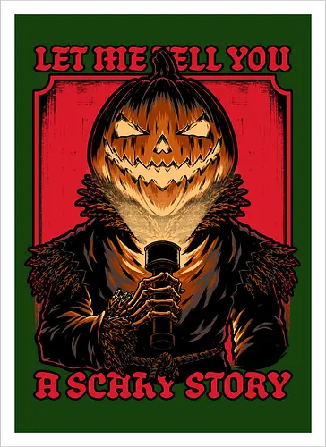 Halloween Pumpkin Scary Stories - Jack O Lantern Design, Jack O Lantern, Skeleton, Halloween, Halloween Design, Halloween Art, Halloween Aesthetic, Halloween Pumpkin, Halloween Vibes, Spooky, Spooky Season, Creepy, Creepy Cute, Scary, Scary Art, Pumpkins, Pumpkin, Ghost, Jack-o-lantern, Skull, Dark, Spirit, Stories, Horror, Horror Host, Horror Stories, Fright, Magical Creatures, Creature, Creatures, Scarecrow - Artprint