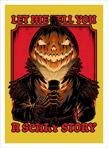 Halloween Pumpkin Scary Stories - Jack O Lantern Design, Jack O Lantern, Skeleton, Halloween, Halloween Design, Halloween Art, Halloween Aesthetic, Halloween Pumpkin, Halloween Vibes, Spooky, Spooky Season, Creepy, Creepy Cute, Scary, Scary Art, Pumpkins, Pumpkin, Ghost, Jack-o-lantern, Skull, Dark, Spirit, Stories, Horror, Horror Host, Horror Stories, Fright, Magical Creatures, Creature, Creatures, Scarecrow - Artprint