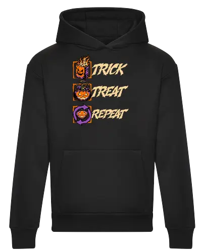 Halloween Trick Treat Repeat - Halloween, Halloween Humor, Halloween Design, Halloween Art, Halloween Aesthetic, Halloween Vibes, Funny Halloween, Halloween Pumpkin, Humor, Fun, Funny, Pumpkins, Pumpkin, Spooky Season, Spooky, Spooky Cute, Spooky Art, Spooky Vibes, Spooky Halloween, Spooky Humor, Creepy, Creepy Cute, Scary, Scary Cute, Candies, Candy, Jack O Lantern, Jack-o-lantern, Jack O Lantern Design, Fire, Bag, Trick Or Treat, Trick R Treat, Treats, Treat, Quote, Repeat - Heavyweight Hoodie