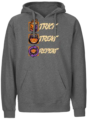 Halloween Trick Treat Repeat - Halloween, Halloween Humor, Halloween Design, Halloween Art, Halloween Aesthetic, Halloween Vibes, Funny Halloween, Halloween Pumpkin, Humor, Fun, Funny, Pumpkins, Pumpkin, Spooky Season, Spooky, Spooky Cute, Spooky Art, Spooky Vibes, Spooky Halloween, Spooky Humor, Creepy, Creepy Cute, Scary, Scary Cute, Candies, Candy, Jack O Lantern, Jack-o-lantern, Jack O Lantern Design, Fire, Bag, Trick Or Treat, Trick R Treat, Treats, Treat, Quote, Repeat - Fairtrade Hoodie