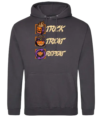 Halloween Trick Treat Repeat - Halloween, Halloween Humor, Halloween Design, Halloween Art, Halloween Aesthetic, Halloween Vibes, Funny Halloween, Halloween Pumpkin, Humor, Fun, Funny, Pumpkins, Pumpkin, Spooky Season, Spooky, Spooky Cute, Spooky Art, Spooky Vibes, Spooky Halloween, Spooky Humor, Creepy, Creepy Cute, Scary, Scary Cute, Candies, Candy, Jack O Lantern, Jack-o-lantern, Jack O Lantern Design, Fire, Bag, Trick Or Treat, Trick R Treat, Treats, Treat, Quote, Repeat - Standard Hoodie