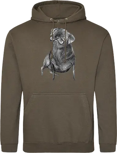 Der Kleine Gentleman Mit Dem Neugierigen Blick - Mops, süßer Hund, schwarzer Hund, süßes Tier, Tierkunst, Bleistiftzeichnung, Illustration, Hundeliebhaber, Haustier, Tierportrait, minimalistische Kunst, kleiner Hund, Schwarzweißkunst, neugieriger Hund, Hundekunst - Standard Hoodie