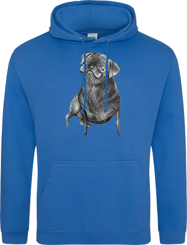 Der Kleine Gentleman Mit Dem Neugierigen Blick - Mops, süßer Hund, schwarzer Hund, süßes Tier, Tierkunst, Bleistiftzeichnung, Illustration, Hundeliebhaber, Haustier, Tierportrait, minimalistische Kunst, kleiner Hund, Schwarzweißkunst, neugieriger Hund, Hundekunst - Standard Hoodie