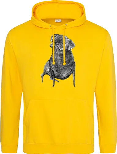 Der Kleine Gentleman Mit Dem Neugierigen Blick - Mops, süßer Hund, schwarzer Hund, süßes Tier, Tierkunst, Bleistiftzeichnung, Illustration, Hundeliebhaber, Haustier, Tierportrait, minimalistische Kunst, kleiner Hund, Schwarzweißkunst, neugieriger Hund, Hundekunst - Standard Hoodie