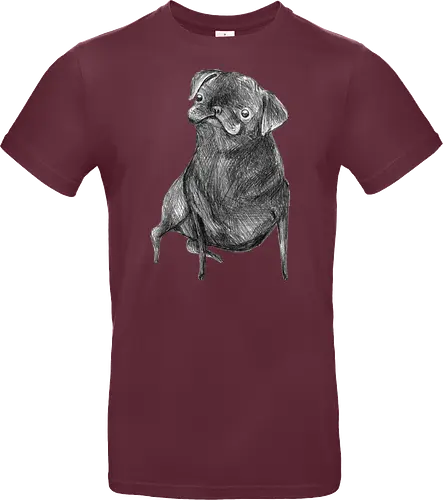 Der Kleine Gentleman Mit Dem Neugierigen Blick - Mops, süßer Hund, schwarzer Hund, süßes Tier, Tierkunst, Bleistiftzeichnung, Illustration, Hundeliebhaber, Haustier, Tierportrait, minimalistische Kunst, kleiner Hund, Schwarzweißkunst, neugieriger Hund, Hundekunst - Standard T-Shirt