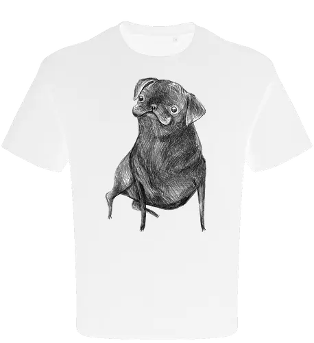 Der Kleine Gentleman Mit Dem Neugierigen Blick - Mops, süßer Hund, schwarzer Hund, süßes Tier, Tierkunst, Bleistiftzeichnung, Illustration, Hundeliebhaber, Haustier, Tierportrait, minimalistische Kunst, kleiner Hund, Schwarzweißkunst, neugieriger Hund, Hundekunst - Oversize T-Shirt