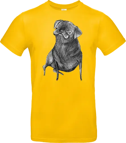 Der Kleine Gentleman Mit Dem Neugierigen Blick - Mops, süßer Hund, schwarzer Hund, süßes Tier, Tierkunst, Bleistiftzeichnung, Illustration, Hundeliebhaber, Haustier, Tierportrait, minimalistische Kunst, kleiner Hund, Schwarzweißkunst, neugieriger Hund, Hundekunst - Standard T-Shirt