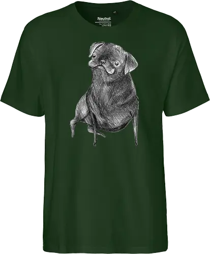 Der Kleine Gentleman Mit Dem Neugierigen Blick - Mops, süßer Hund, schwarzer Hund, süßes Tier, Tierkunst, Bleistiftzeichnung, Illustration, Hundeliebhaber, Haustier, Tierportrait, minimalistische Kunst, kleiner Hund, Schwarzweißkunst, neugieriger Hund, Hundekunst - Fairtrade T-Shirt