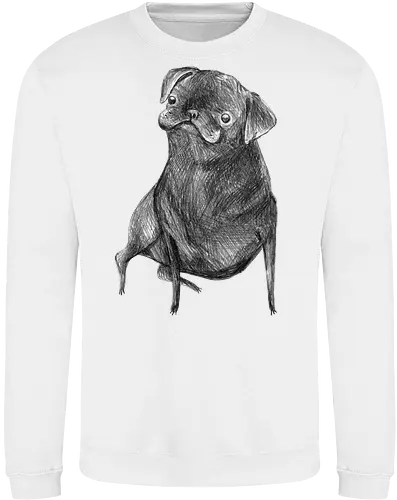 Der Kleine Gentleman Mit Dem Neugierigen Blick - Mops, süßer Hund, schwarzer Hund, süßes Tier, Tierkunst, Bleistiftzeichnung, Illustration, Hundeliebhaber, Haustier, Tierportrait, minimalistische Kunst, kleiner Hund, Schwarzweißkunst, neugieriger Hund, Hundekunst - Sweatshirt
