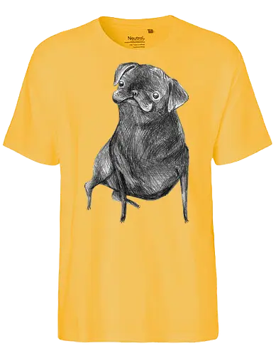 Der Kleine Gentleman Mit Dem Neugierigen Blick - Mops, süßer Hund, schwarzer Hund, süßes Tier, Tierkunst, Bleistiftzeichnung, Illustration, Hundeliebhaber, Haustier, Tierportrait, minimalistische Kunst, kleiner Hund, Schwarzweißkunst, neugieriger Hund, Hundekunst - Fairtrade T-Shirt