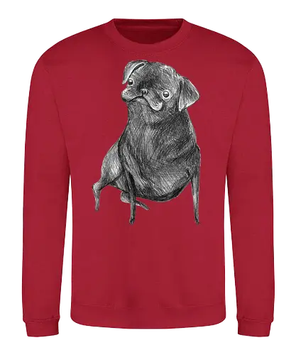 Der Kleine Gentleman Mit Dem Neugierigen Blick - Mops, süßer Hund, schwarzer Hund, süßes Tier, Tierkunst, Bleistiftzeichnung, Illustration, Hundeliebhaber, Haustier, Tierportrait, minimalistische Kunst, kleiner Hund, Schwarzweißkunst, neugieriger Hund, Hundekunst - Sweatshirt