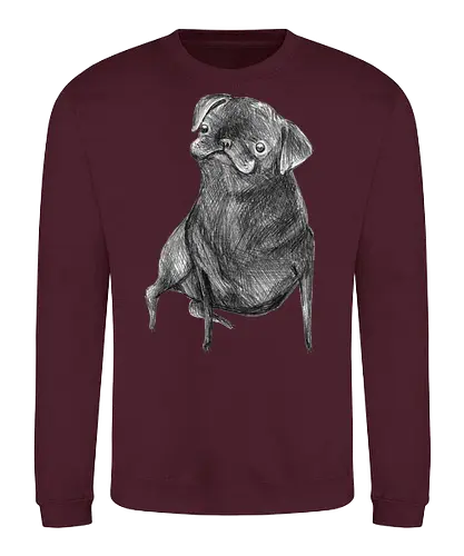 Der Kleine Gentleman Mit Dem Neugierigen Blick - Mops, süßer Hund, schwarzer Hund, süßes Tier, Tierkunst, Bleistiftzeichnung, Illustration, Hundeliebhaber, Haustier, Tierportrait, minimalistische Kunst, kleiner Hund, Schwarzweißkunst, neugieriger Hund, Hundekunst - Sweatshirt