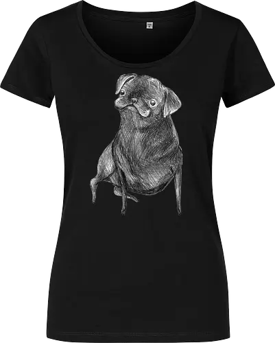 Der Kleine Gentleman Mit Dem Neugierigen Blick - Mops, süßer Hund, schwarzer Hund, süßes Tier, Tierkunst, Bleistiftzeichnung, Illustration, Hundeliebhaber, Haustier, Tierportrait, minimalistische Kunst, kleiner Hund, Schwarzweißkunst, neugieriger Hund, Hundekunst - Women T-Shirt