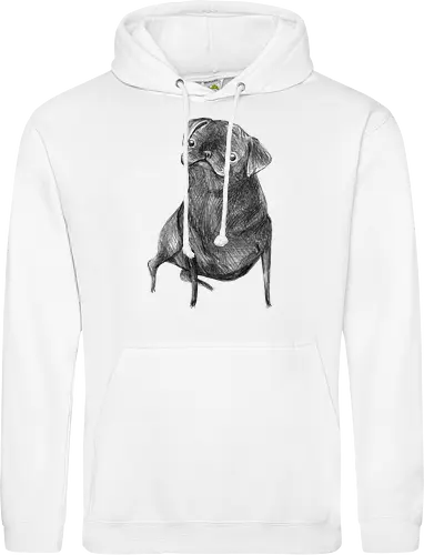 Der Kleine Gentleman Mit Dem Neugierigen Blick - Mops, süßer Hund, schwarzer Hund, süßes Tier, Tierkunst, Bleistiftzeichnung, Illustration, Hundeliebhaber, Haustier, Tierportrait, minimalistische Kunst, kleiner Hund, Schwarzweißkunst, neugieriger Hund, Hundekunst - Standard Hoodie