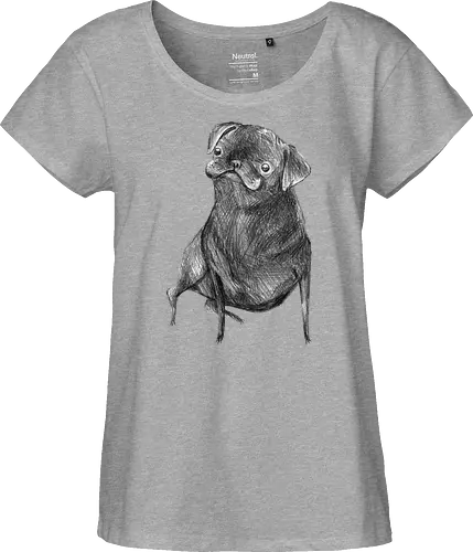 Der Kleine Gentleman Mit Dem Neugierigen Blick - Mops, süßer Hund, schwarzer Hund, süßes Tier, Tierkunst, Bleistiftzeichnung, Illustration, Hundeliebhaber, Haustier, Tierportrait, minimalistische Kunst, kleiner Hund, Schwarzweißkunst, neugieriger Hund, Hundekunst - Fairtrade Girl Shirt