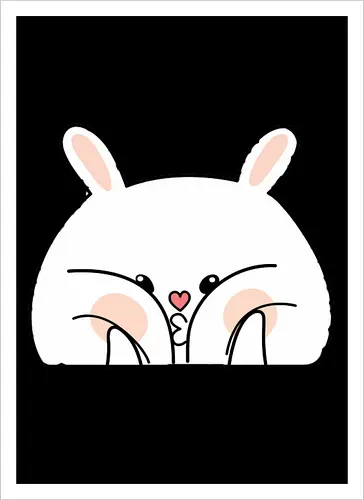 Meme mit dem verwöhnten Kaninchen und den dicken Backen - Weiß, Tier, Tiere, Aufkleber, Meme, Rosa, Gefällt mir, Kaninchen, Niedlich, Groß, Hase, Spielen, Fanart, Wangen, Zwinkern - Artprint