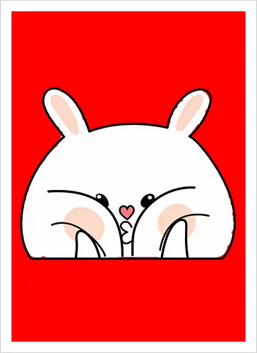 Meme mit dem verwöhnten Kaninchen und den dicken Backen - Weiß, Tier, Tiere, Aufkleber, Meme, Rosa, Gefällt mir, Kaninchen, Niedlich, Groß, Hase, Spielen, Fanart, Wangen, Zwinkern - Artprint
