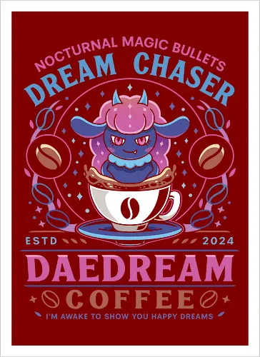 Daedream Dark Element Coffee - Pal, pal world, daedream, dark element, depresso, gaming, video game, gamer, survival, crafting, farming, monsters, coffee, lamball, adventure - Artprint