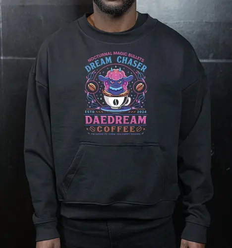 Daedream Dark Element Coffee - Pal, pal world, daedream, dark element, depresso, gaming, video game, gamer, survival, crafting, farming, monsters, coffee, lamball, adventure - Cropped Sweatshirt