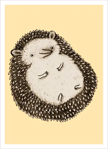 Molligem Igel Liegend Bauch Oben Lächelnd Sepia Kunst - molliger Bauch oben Igel, Igel auf dem Rücken liegend süß, Sepia Igel Illustration, künstlerische Skizze glücklicher Igel, molliger lächelnder Igel, faules Tier Kunst, detaillierte Stacheln beige braun, entspannter Tier Druck, Igel Liebhaber Geschenk, süßes Igel Shirt, Igel kurze Beine, strukturierte Bleistift Tier Kunst, zufriedener ruhender Igel, süßes Tier Bauch, lustiges süßes entspanntes Tier - Artprint