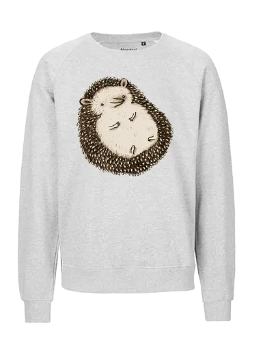 Molligem Igel Liegend Bauch Oben Lächelnd Sepia Kunst - molliger Bauch oben Igel, Igel auf dem Rücken liegend süß, Sepia Igel Illustration, künstlerische Skizze glücklicher Igel, molliger lächelnder Igel, faules Tier Kunst, detaillierte Stacheln beige braun, entspannter Tier Druck, Igel Liebhaber Geschenk, süßes Igel Shirt, Igel kurze Beine, strukturierte Bleistift Tier Kunst, zufriedener ruhender Igel, süßes Tier Bauch, lustiges süßes entspanntes Tier - Fairtrade Sweatshirt