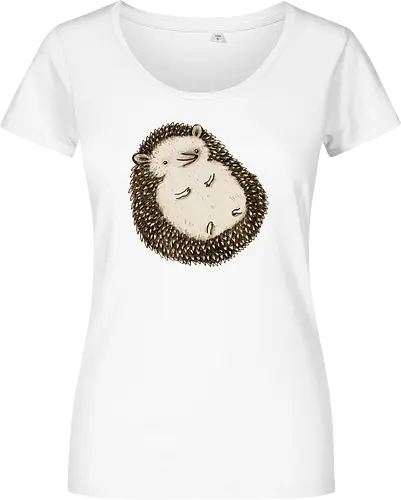 Molligem Igel Liegend Bauch Oben Lächelnd Sepia Kunst - molliger Bauch oben Igel, Igel auf dem Rücken liegend süß, Sepia Igel Illustration, künstlerische Skizze glücklicher Igel, molliger lächelnder Igel, faules Tier Kunst, detaillierte Stacheln beige braun, entspannter Tier Druck, Igel Liebhaber Geschenk, süßes Igel Shirt, Igel kurze Beine, strukturierte Bleistift Tier Kunst, zufriedener ruhender Igel, süßes Tier Bauch, lustiges süßes entspanntes Tier - Women T-Shirt